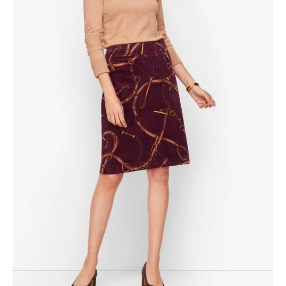 Talbots Petite women skirt 028 01 93 330401 28 53100870 burgundy gold 6P $89